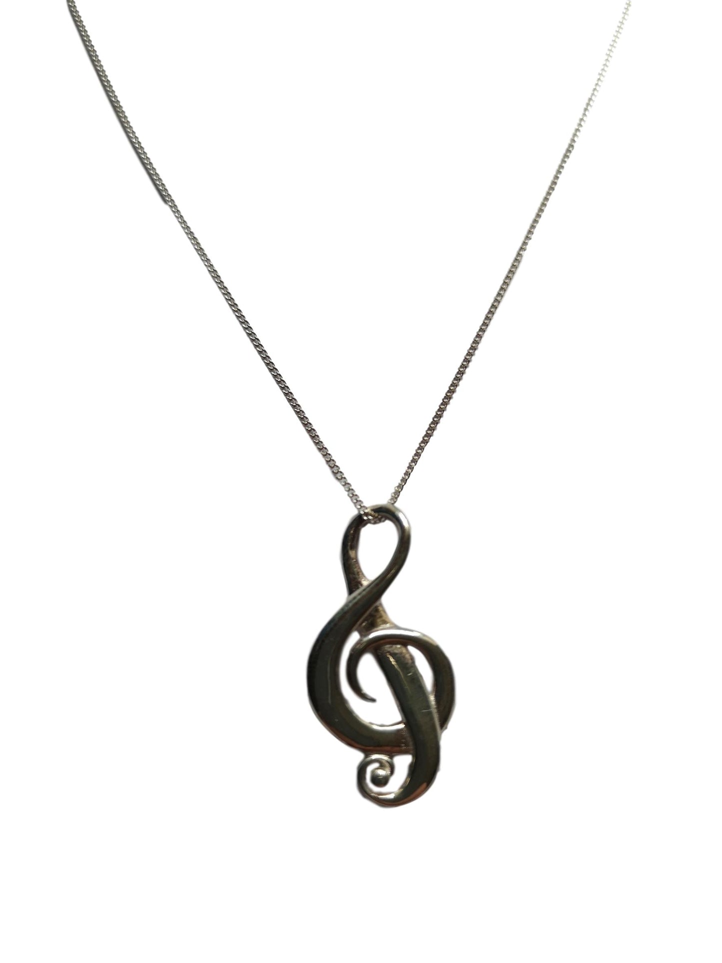 Treble Clef polished sterling silver pendant image 1