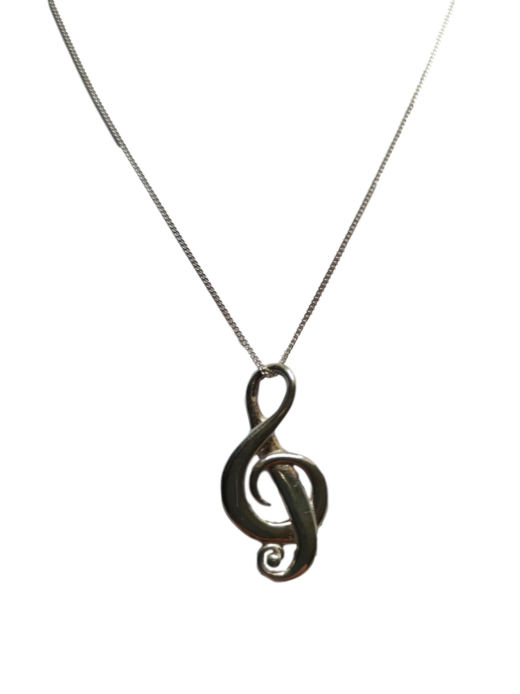 Treble Clef polished sterling silver pendant image 1