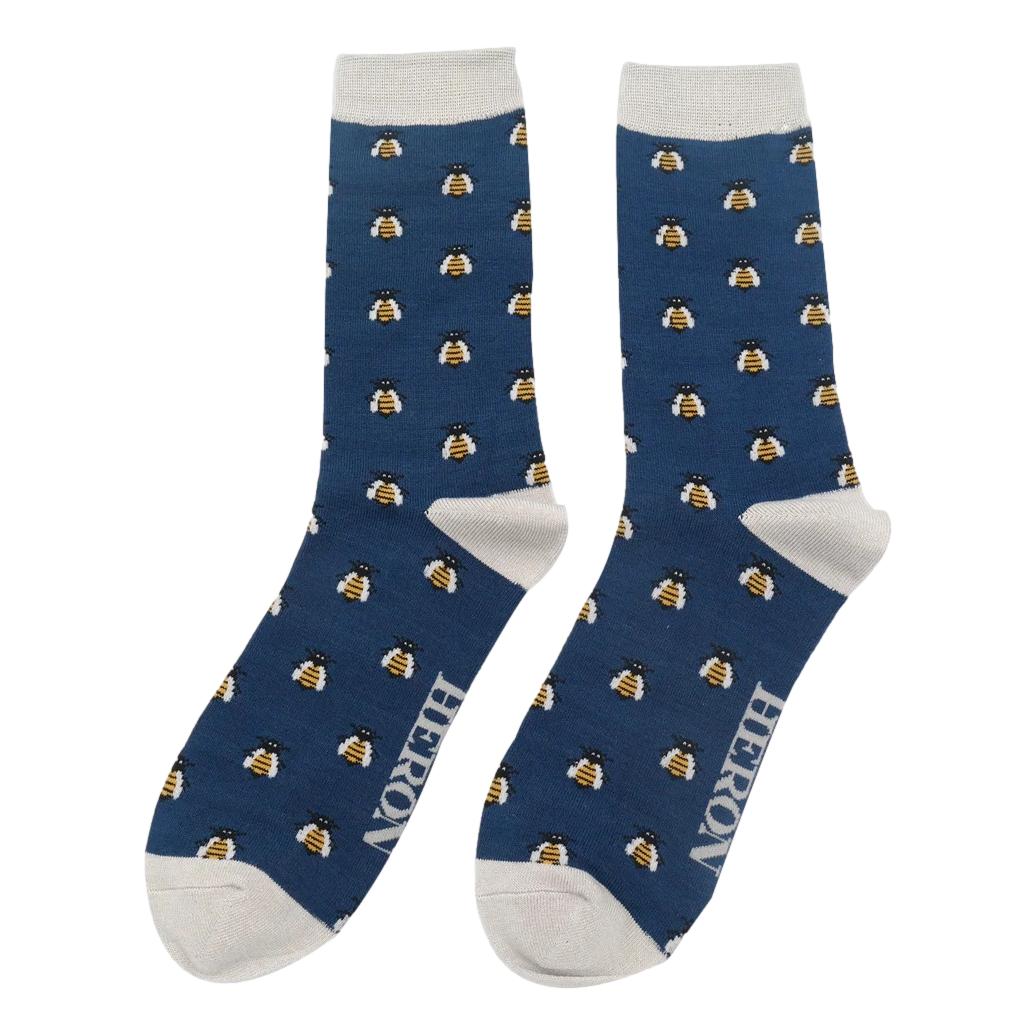 Honey Bees on Navy Blue Mens Novelty Ankle Socks Adult One Size image 0