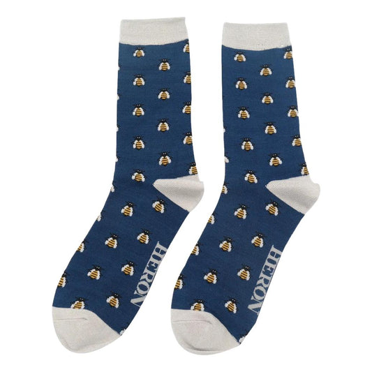 Honey Bees on Navy Blue Mens Novelty Ankle Socks Adult One Size image 0