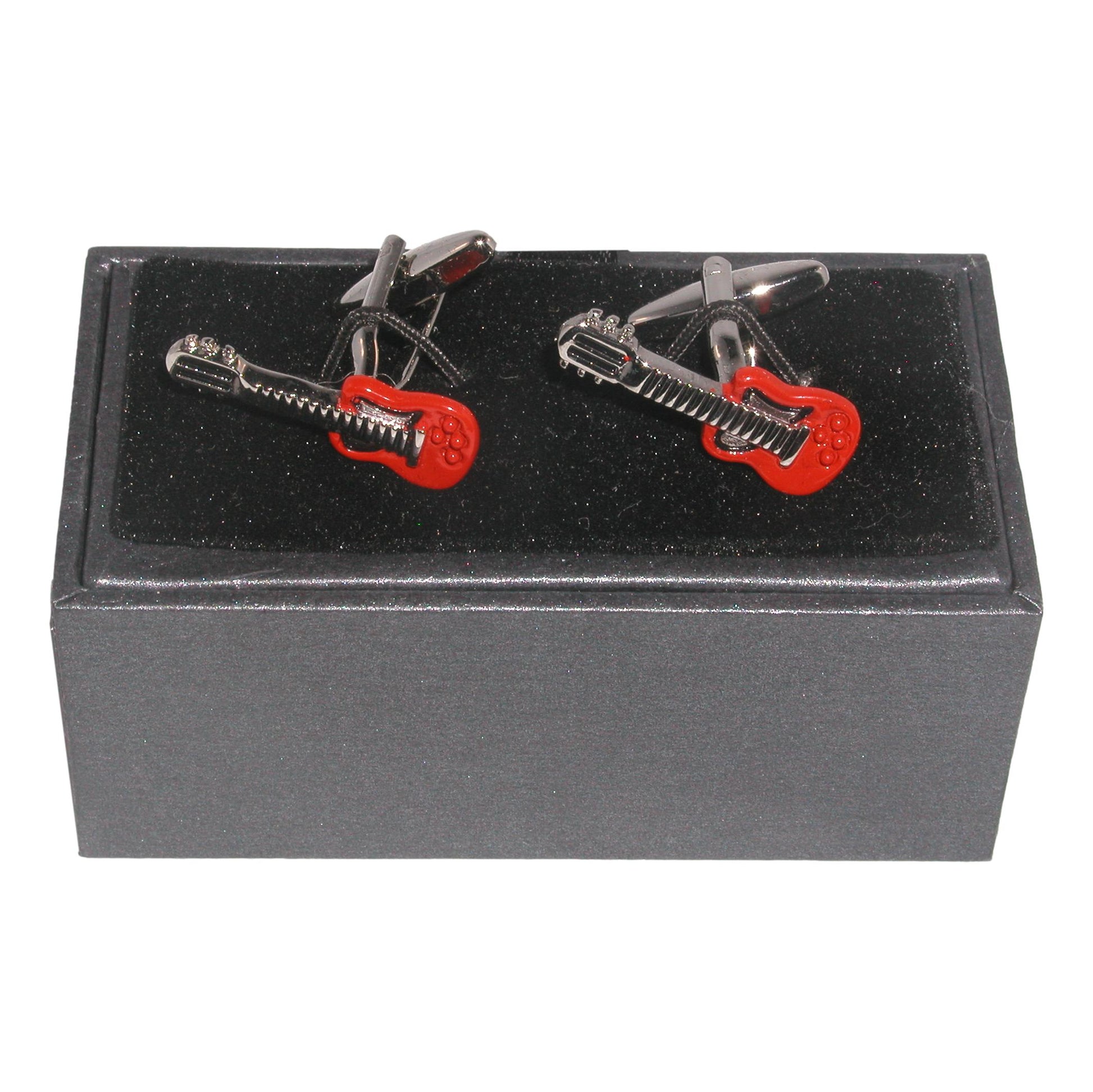Red Guitars Band Rock Jazz silver-plated torpedo cufflinks in padded gift box image 0