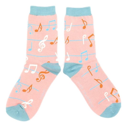 Treble Clefs and Music Notes Jazz Dusky Pink Womens Novelty Ankle Socks Adult One Size image 0