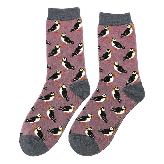 Puffins on Mauve Ladies Novelty Ankle Socks Adult One Size image 0