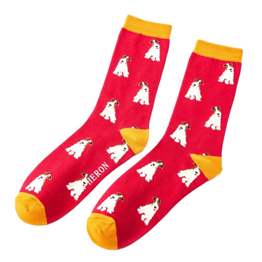Fox Terrier Dog crimson Mens Novelty Ankle Socks Adult One Size image 0