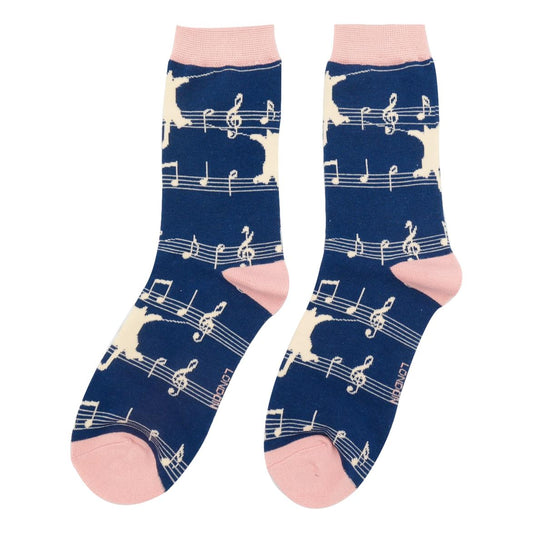 Kitty Cat on Music Stave Navy Womens Novelty Ankle Socks Adult One Size image 0