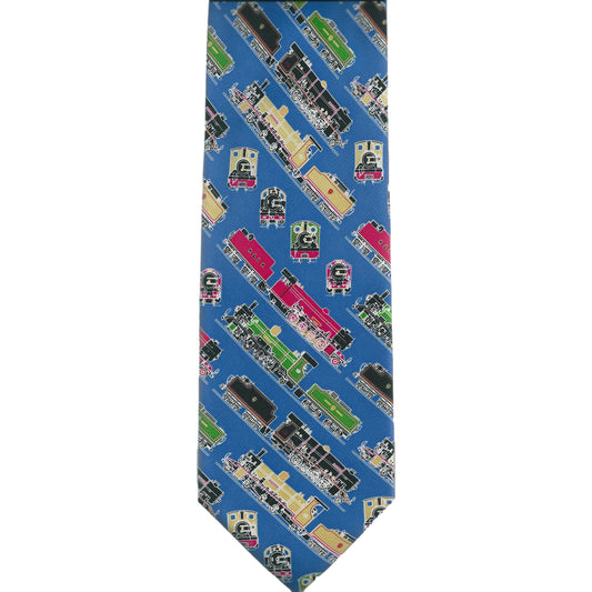 British Steam Trains repeating sleeved 100% Silk Classic Tie image 0