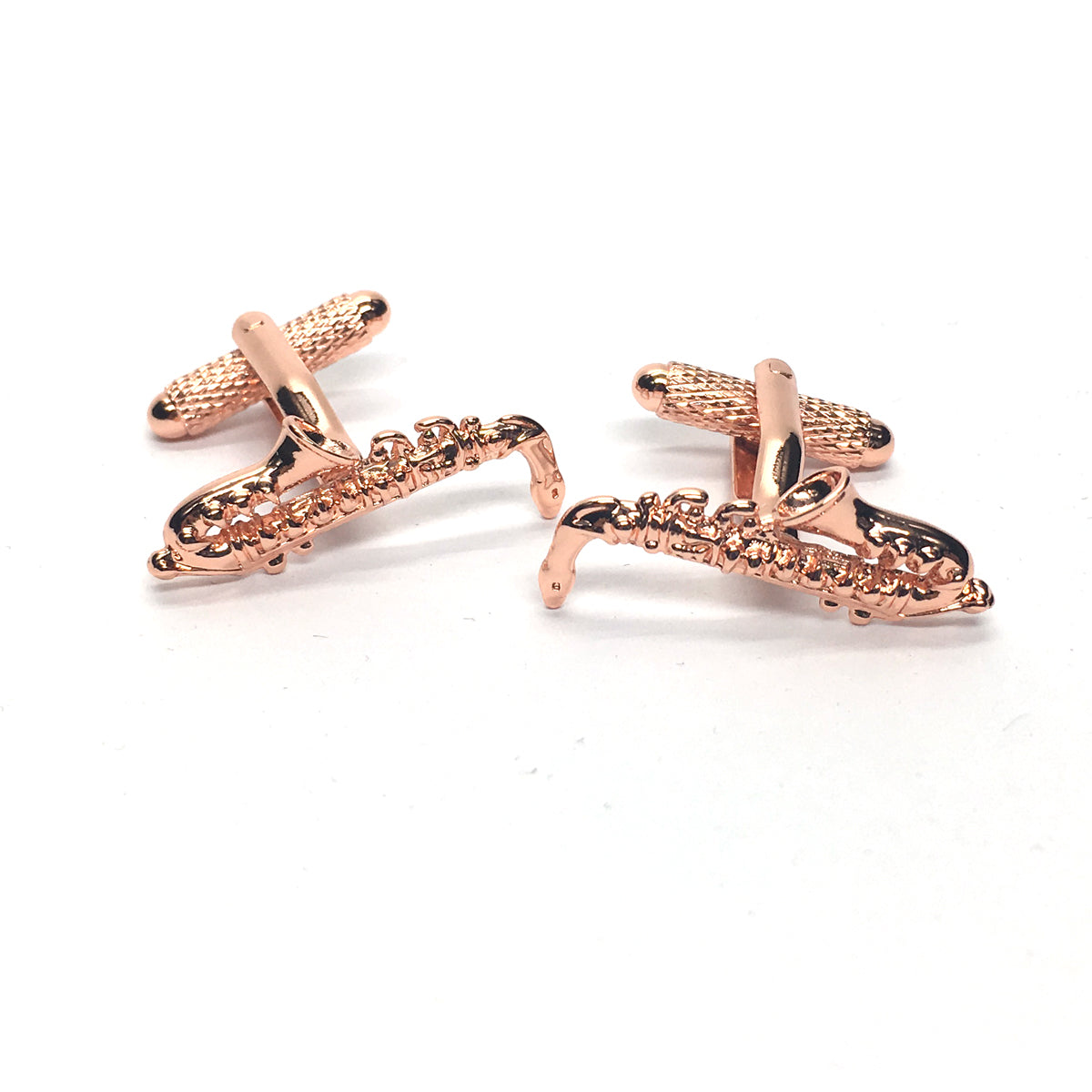 Saxophone rose gold-plated torpedo cufflinks in padded gift box image 0