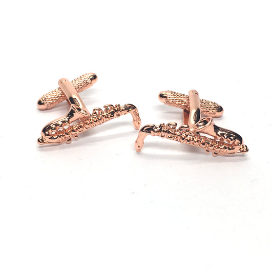 Saxophone rose gold-plated torpedo cufflinks in padded gift box image 0