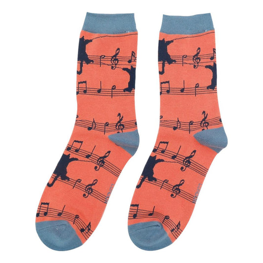 Kitty Cat on Music Stave Orange Womens Novelty Ankle Socks Adult One Size image 0