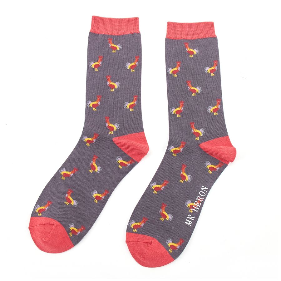 Roosters Charcoal Grey Mens Novelty Ankle Socks Adult One Size image 1