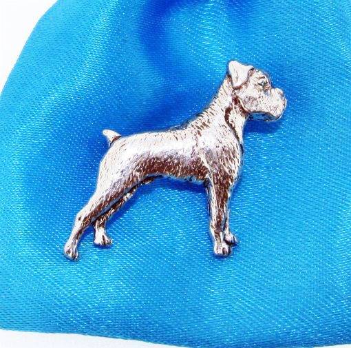 Boxer Dog polished pewter metal lapel pin badge image 1