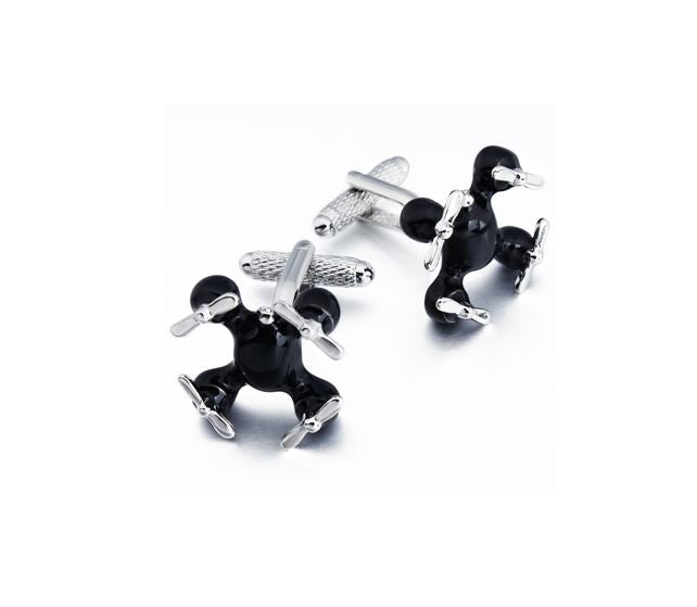 Drone black on silver-plated torpedo cufflinks in padded gift box image 0