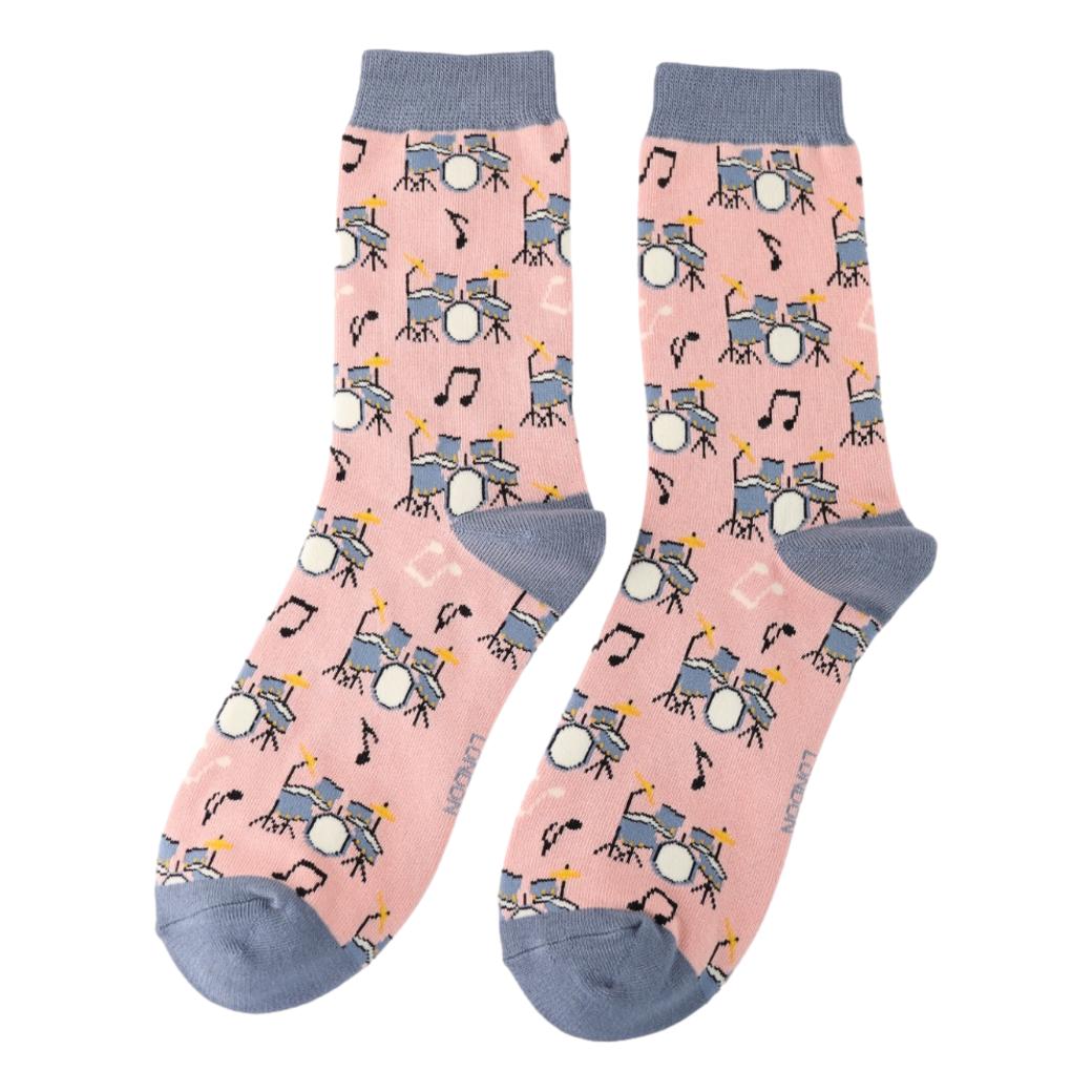 Drum Kits on Dusky Pink Womens Novelty Ankle Socks Adult One Size image 0