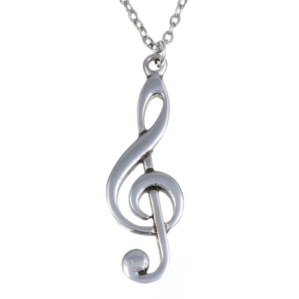Treble Clef rhodium-plated pewter pendant image 0