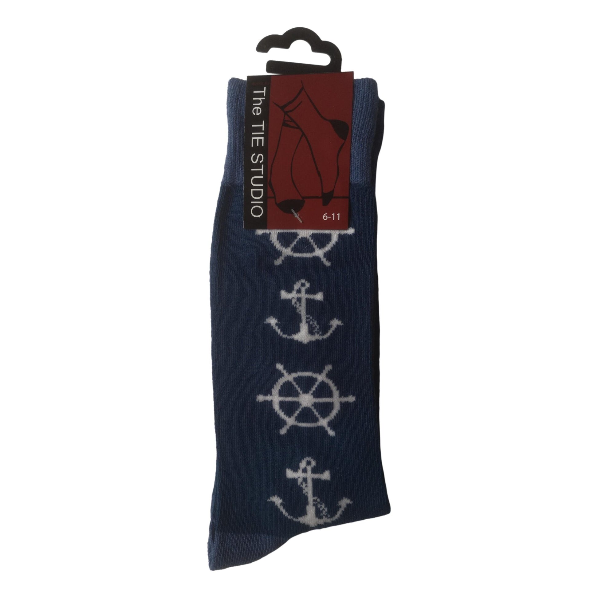 Ships Wheel and Anchor Navy Blue Unisex Novelty Ankle Socks Adult Size 6-11 image 0