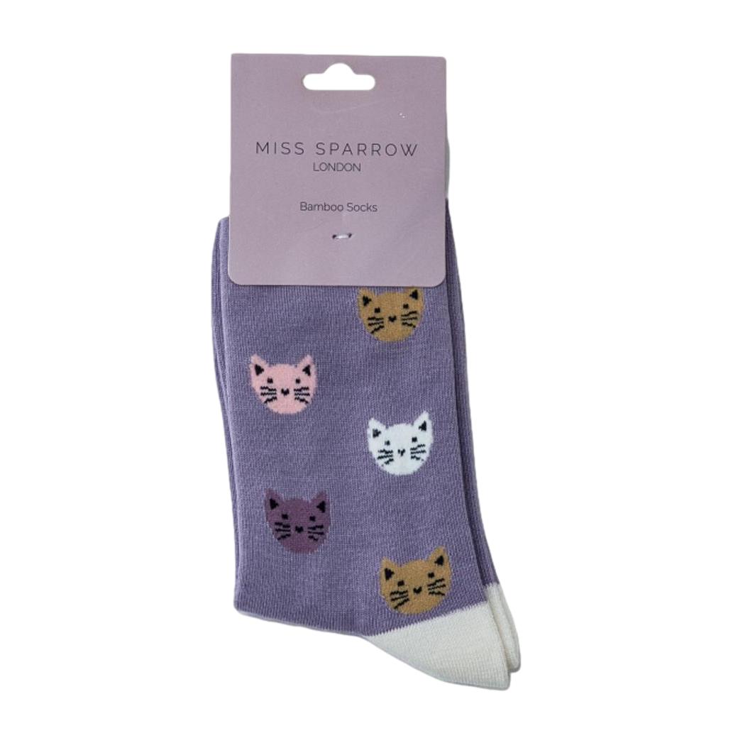 Kitty Cat Faces Lavender Womens Novelty Ankle Socks Adult One Size image 0