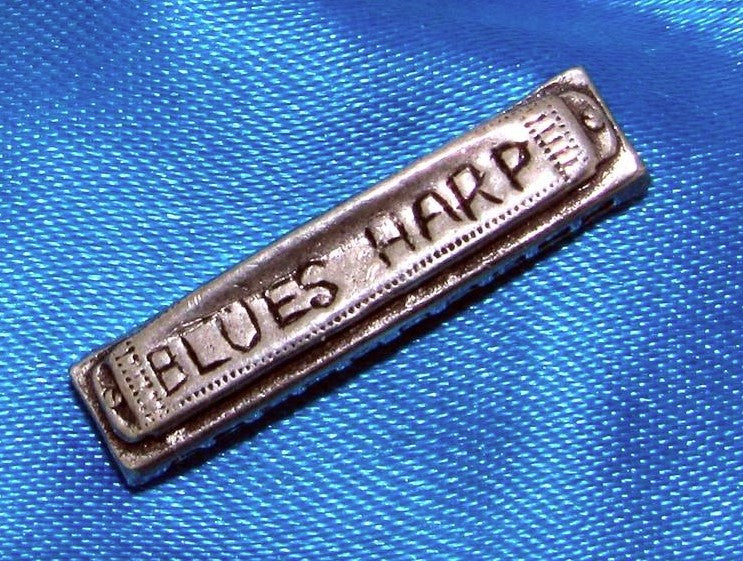 Harmonica (Blues Harp) polished pewter metal lapel pin image 1