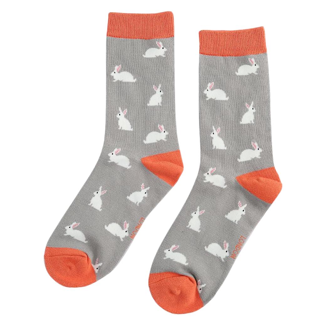 Rabbits on Grey Ladies Novelty Ankle Socks Adult One Size image 0