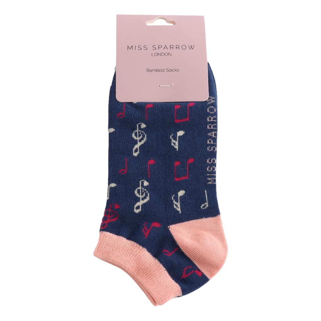 Clefs and Notes on Navy Womens Novelty Trainer Socks Adult One Size image 1