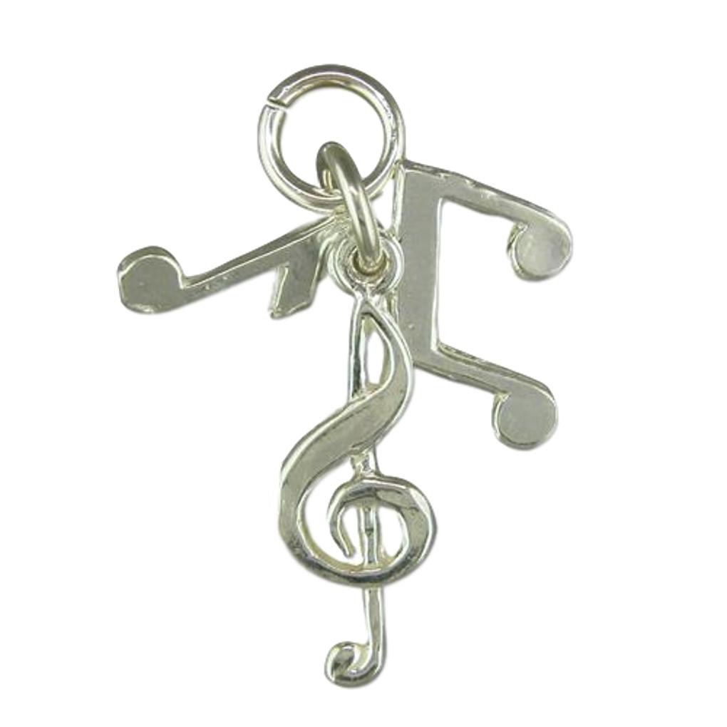 Treble Clef and Quavers polished sterling silver small pendant image 0