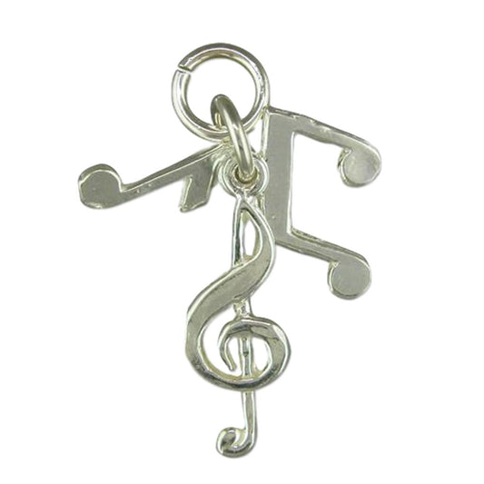 Treble Clef and Quavers polished sterling silver small pendant image 0