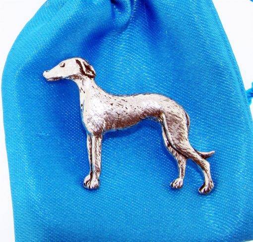 Greyhound Dog polished pewter metal lapel pin badge image 1
