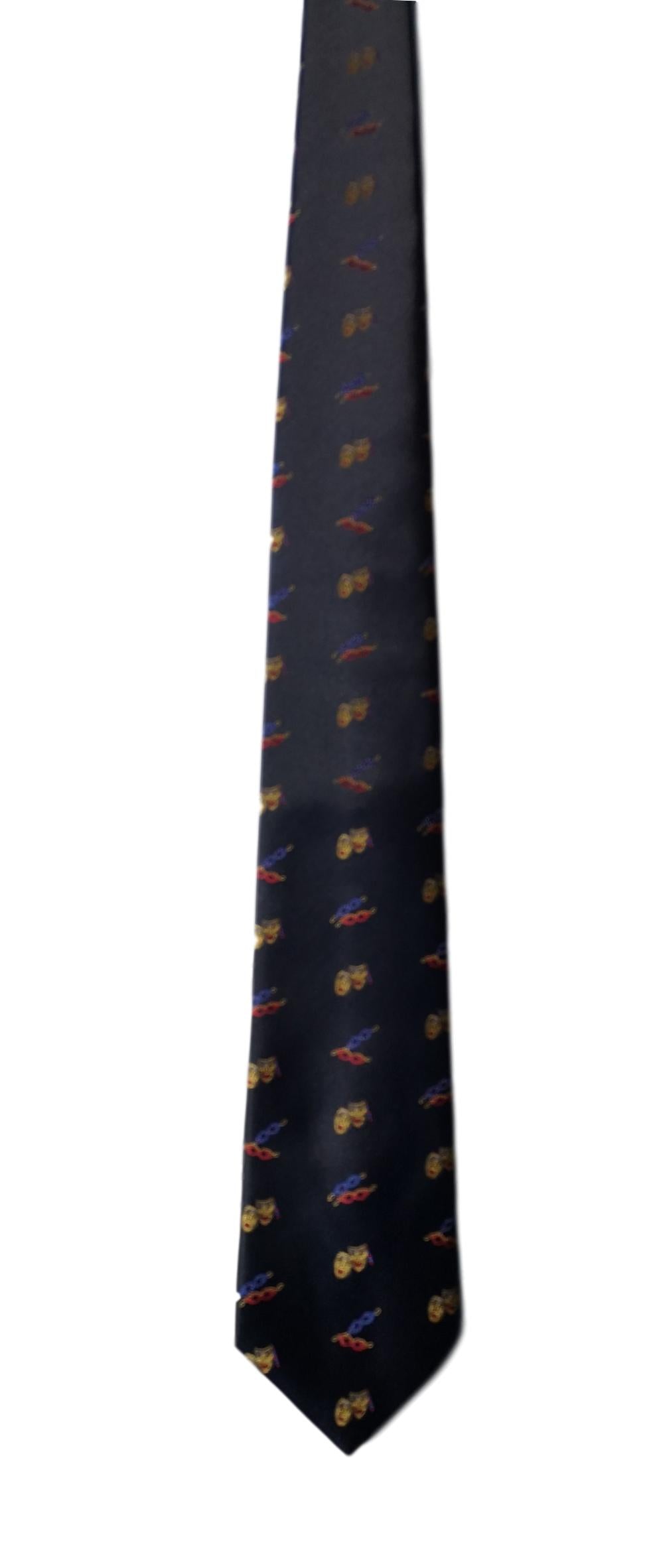 Theatre Masks on navy Sleeved 100% Micro Fibre Classic Tie image 1