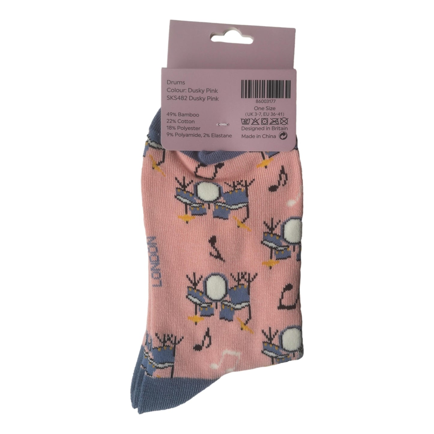 Drum Kits on Dusky Pink Womens Novelty Ankle Socks Adult One Size image 2