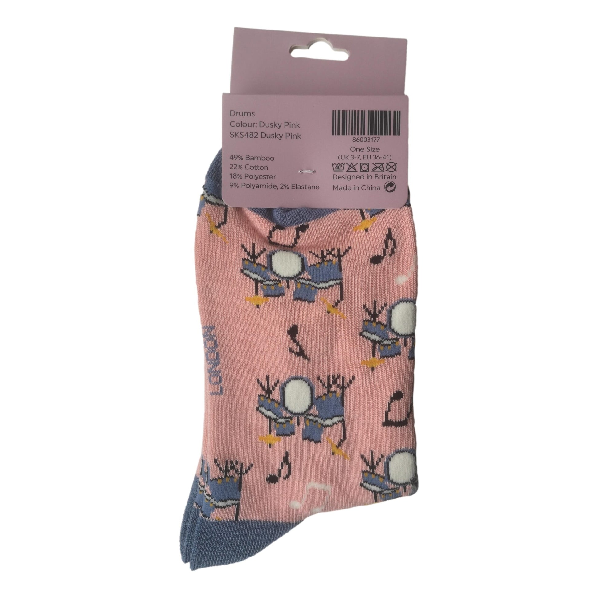 Drum Kits on Dusky Pink Womens Novelty Ankle Socks Adult One Size image 2