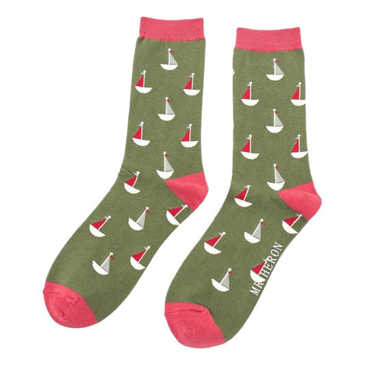 Little Boats Green Mens Novelty Ankle Socks Adult One Size image 0