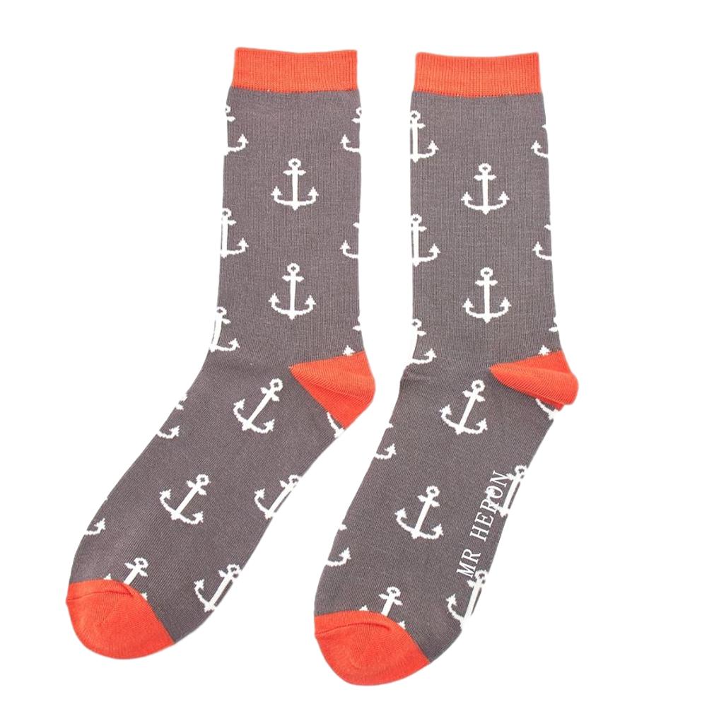 Anchors on grey Mens Novelty Ankle Socks Adult One Size image 0