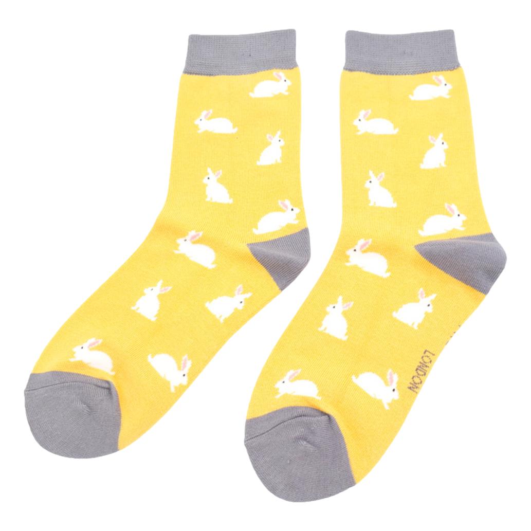 Rabbits on Yellow Ladies Novelty Ankle Socks Adult One Size image 0
