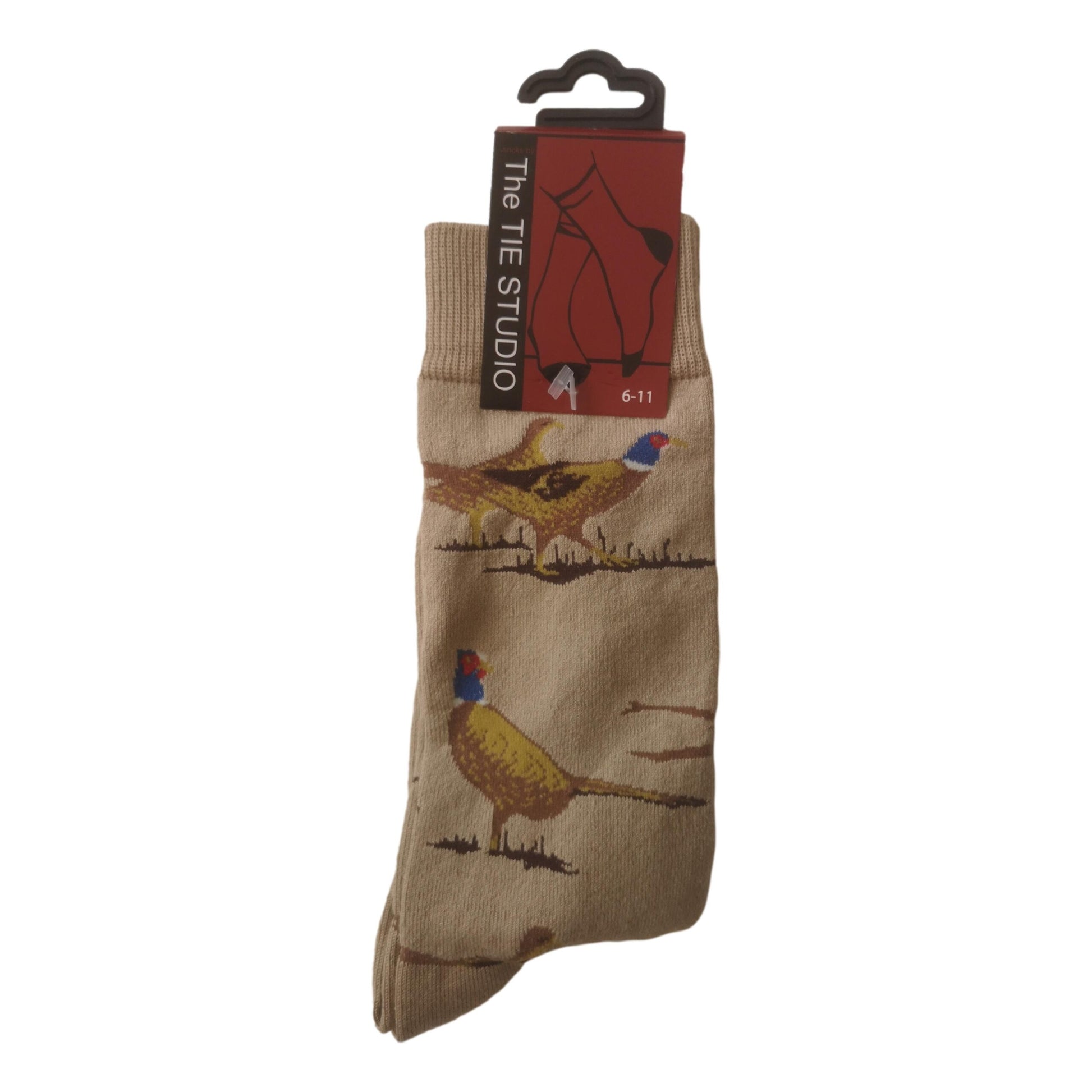Standing Pheasants on Beige Unisex Novelty Ankle Socks Adult Size 6-11 image 0