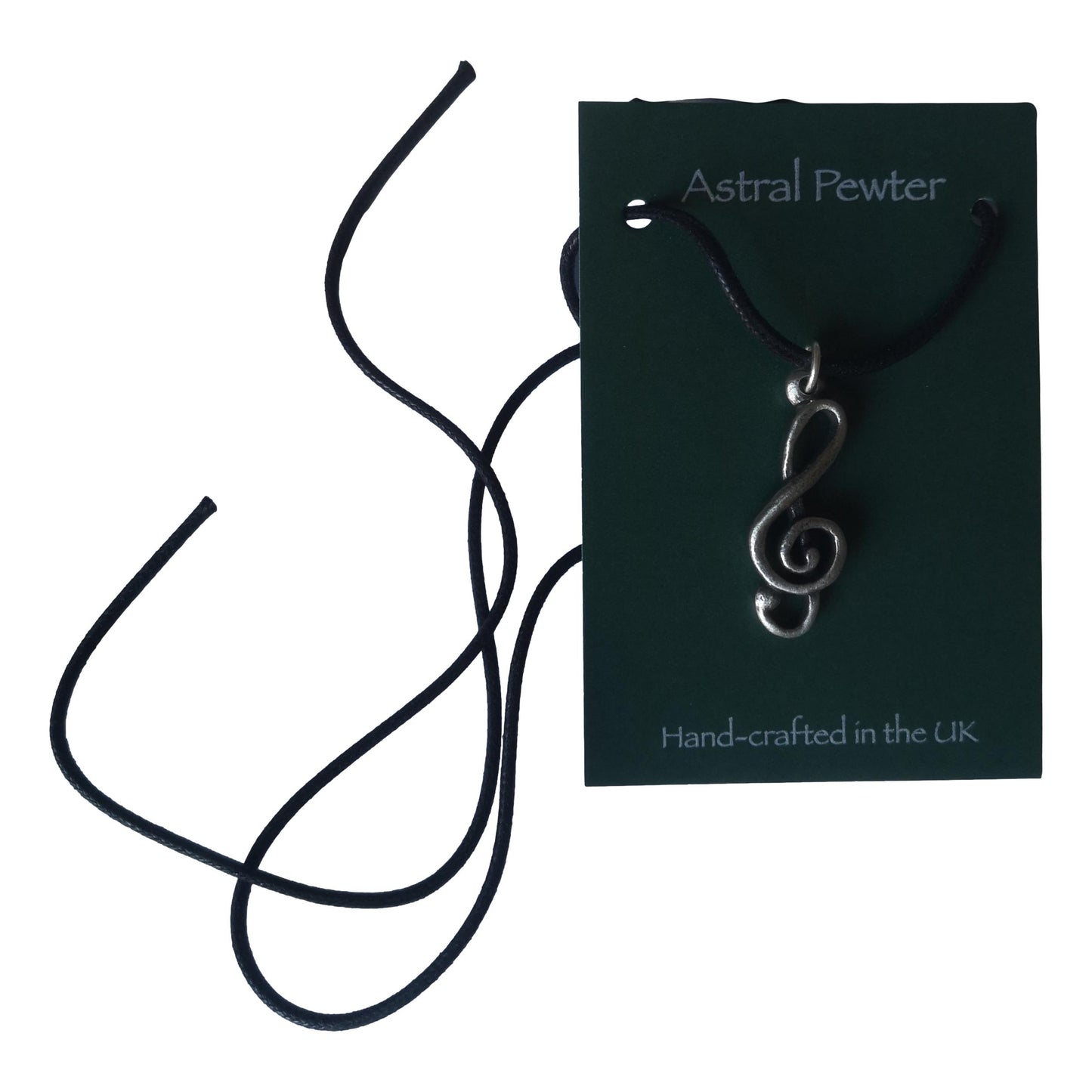 Treble Clef Shape black cord pewter pendant image 2