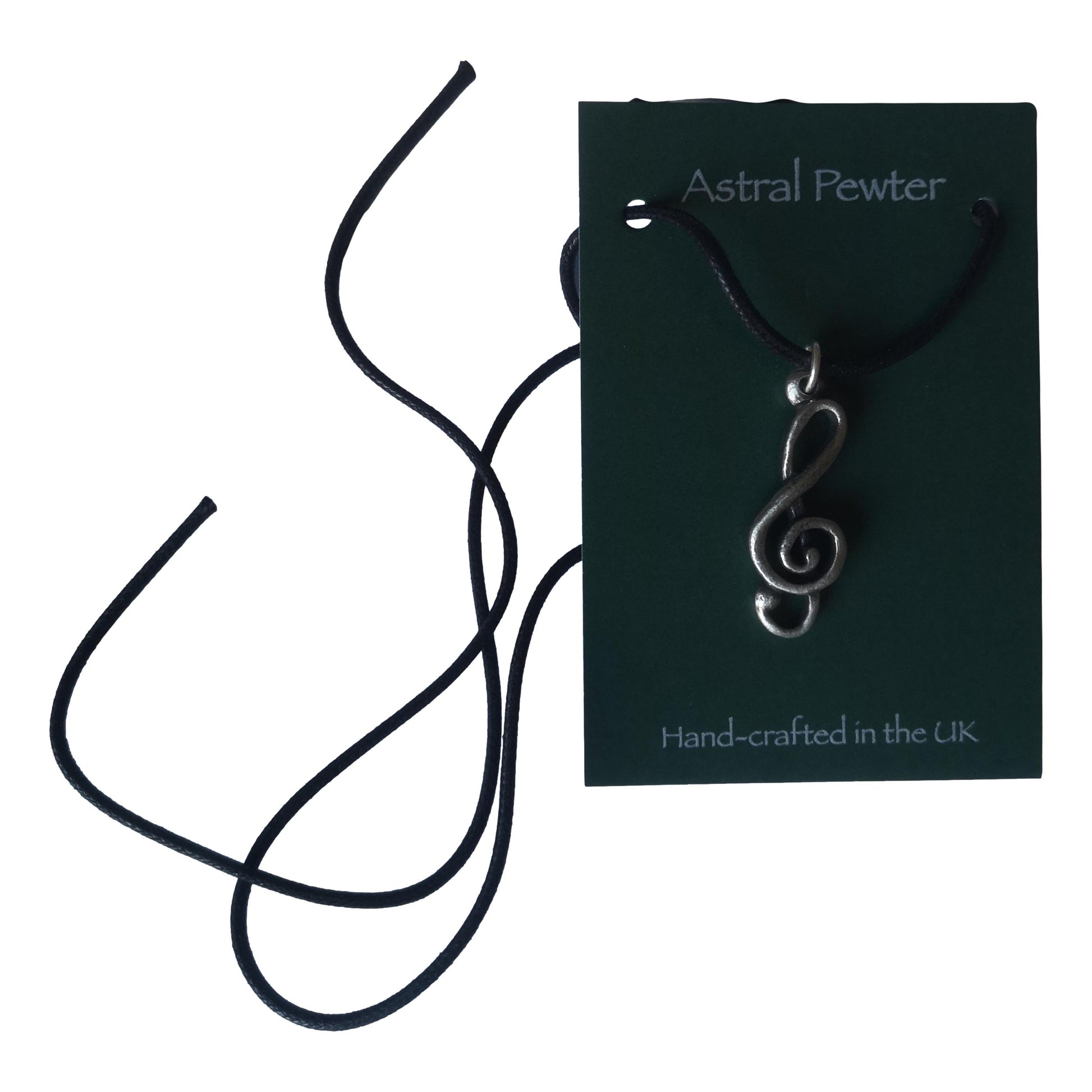 Treble Clef Shape black cord pewter pendant image 2
