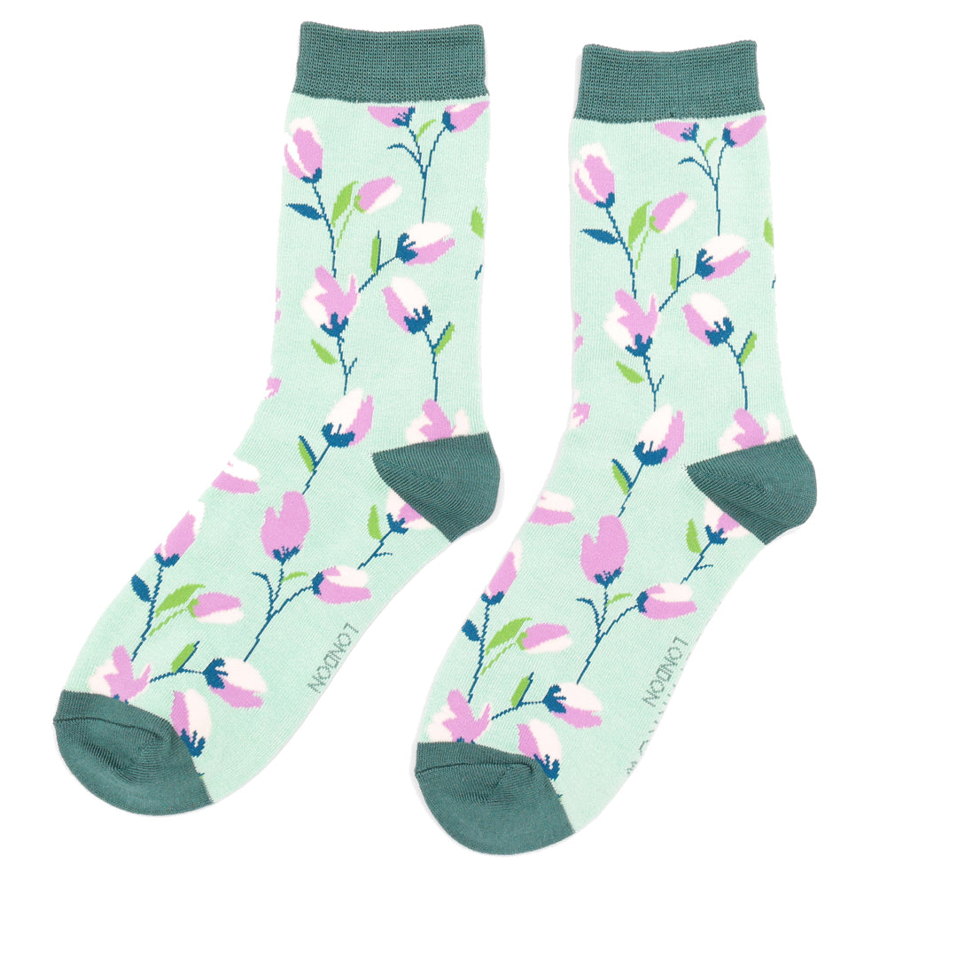 Ditsy Flowers Mint Green Womens Novelty Ankle Socks Adult One Size image 0