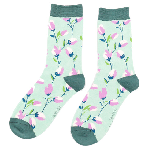 Ditsy Flowers Mint Green Womens Novelty Ankle Socks Adult One Size image 0