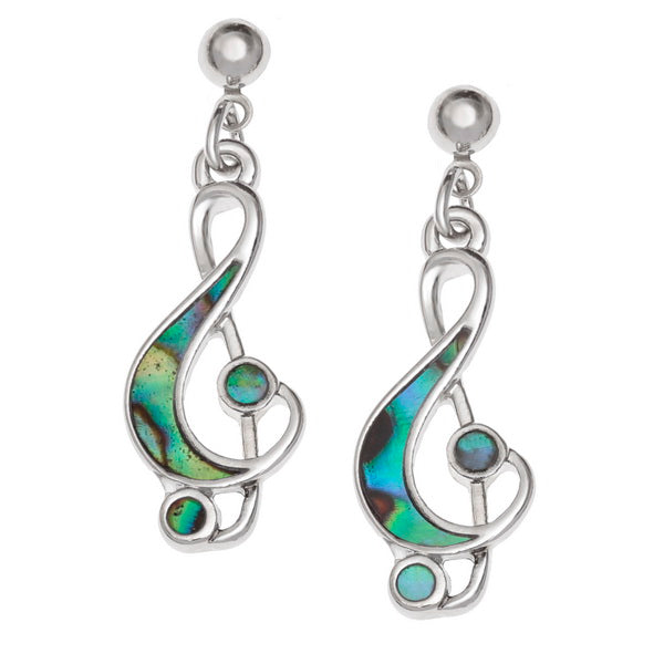 Treble Clef Paua Shell rhodium-plated earrings image 0