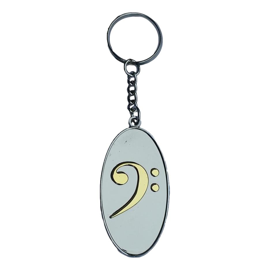 Gold Treble/Bass Clef two-sided polished silver-plated keyring image 1