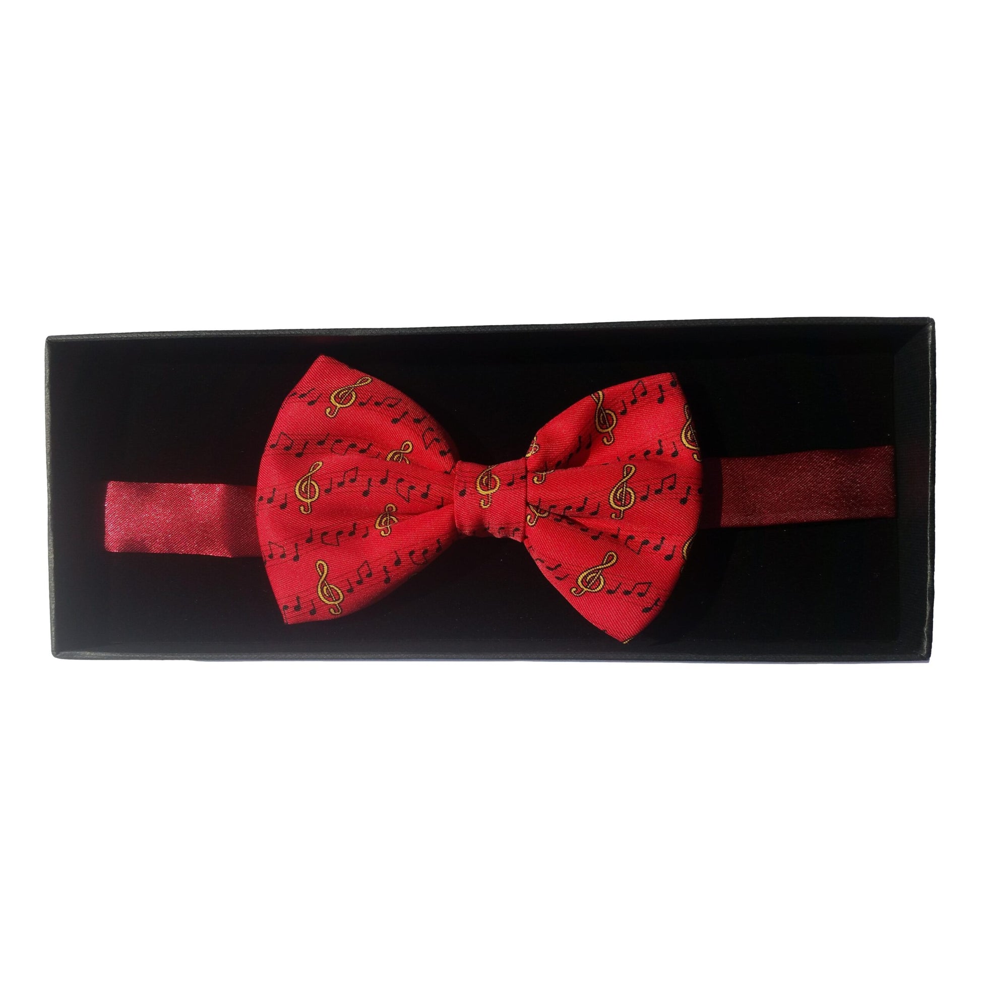 Treble Clefs on Red Music Stave Polyester Bow Tie image 1