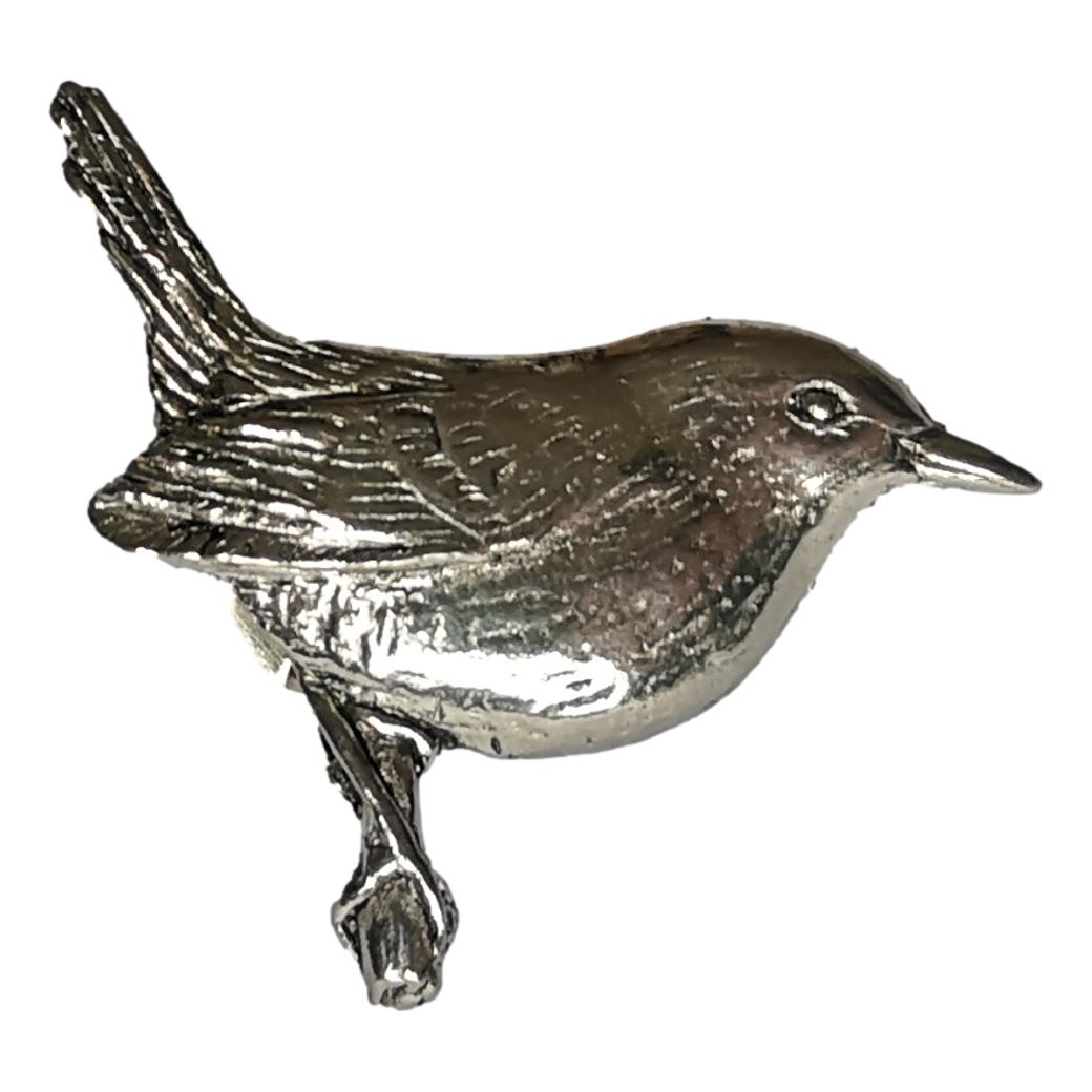 Wren Bird polished pewter metal lapel pin image 0