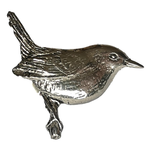 Wren Bird polished pewter metal lapel pin image 0