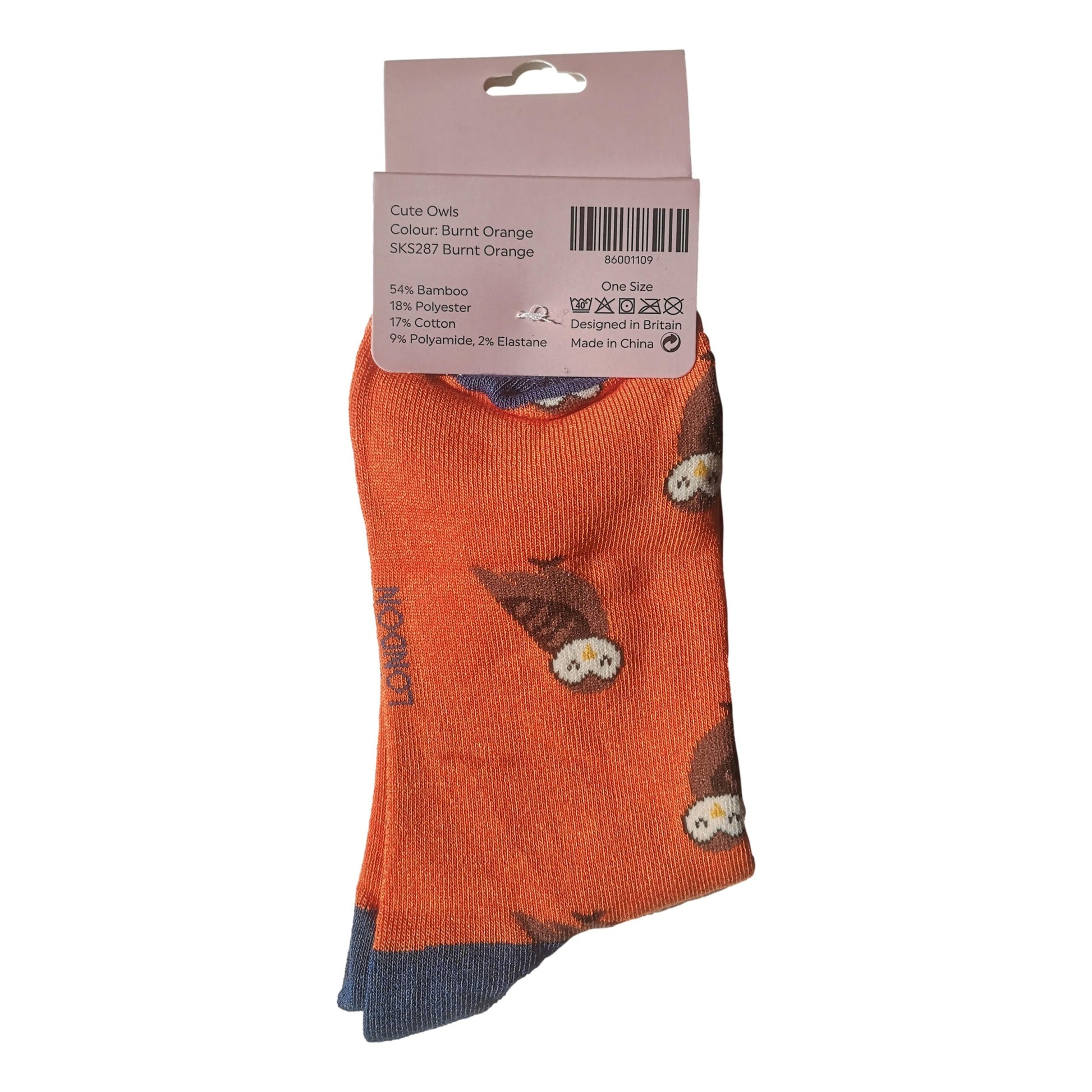 Cute Owls on Burnt Orange Womens Novelty Ankle Socks Adult One Size image 3