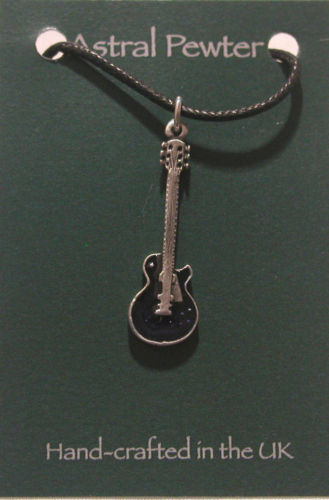 Gibson Les Paul Shape Enamelled Pewter Guitar black cord pendant image 1