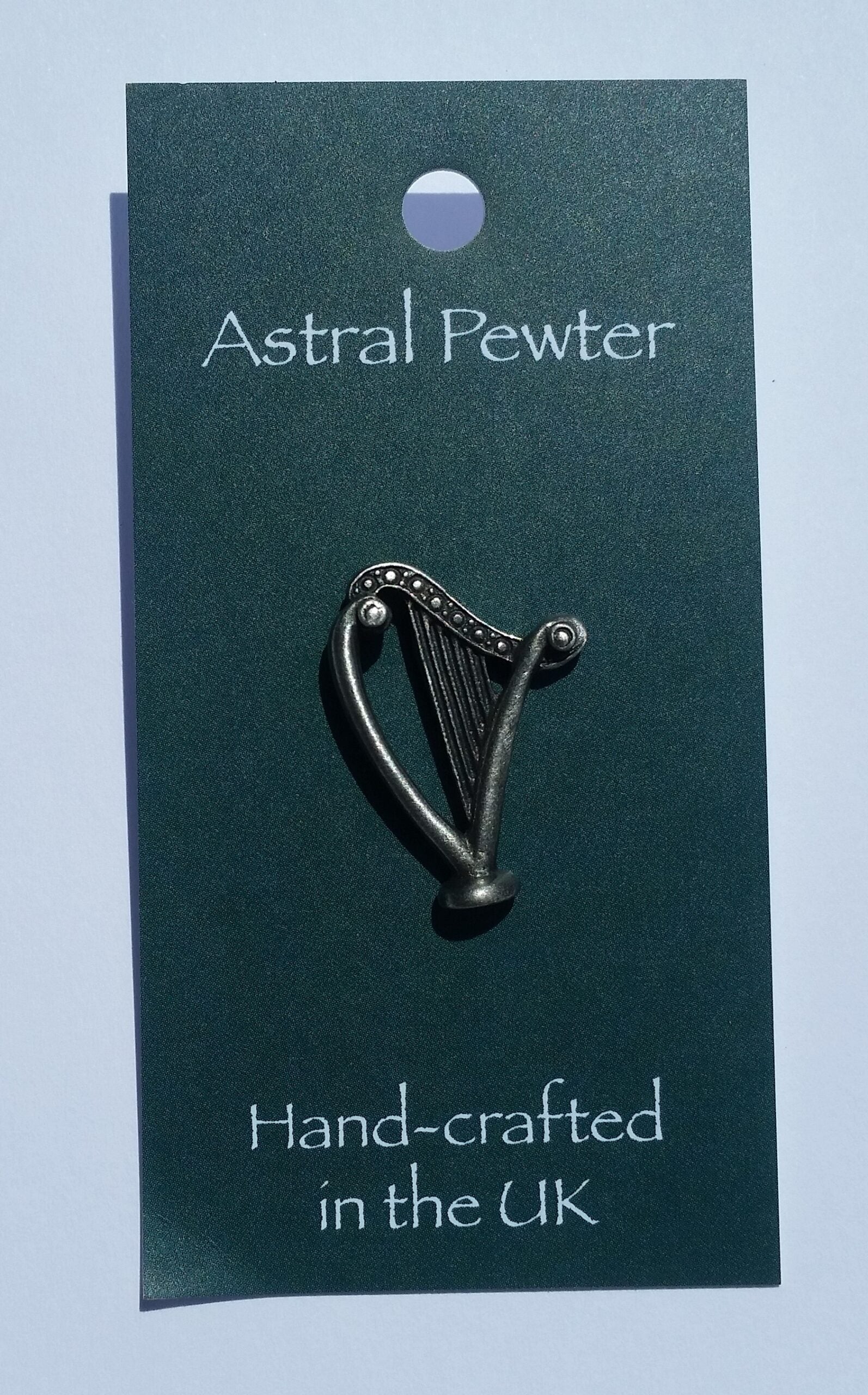 Welsh Celtic Harp pewter metal lapel pin image 0