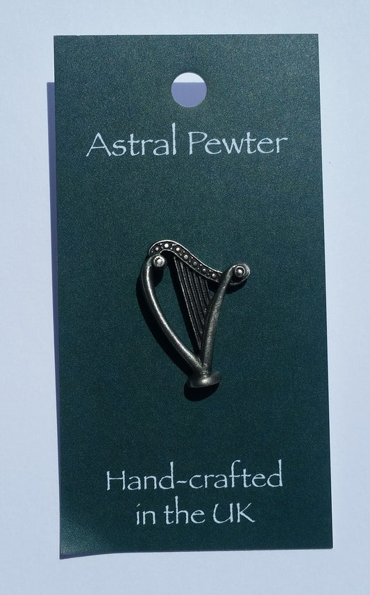 Welsh Celtic Harp pewter metal lapel pin image 0