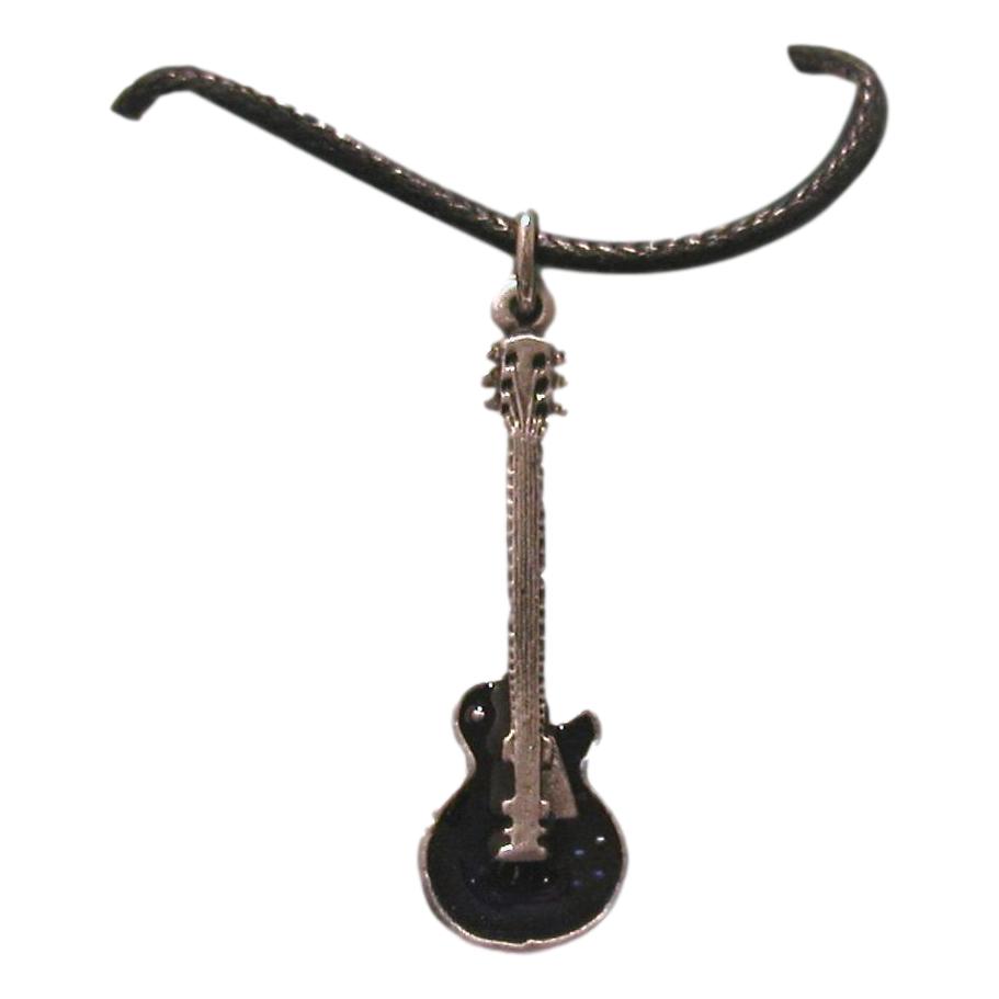 Gibson Les Paul Shape Enamelled Pewter Guitar black cord pendant image 0