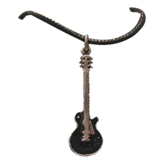 Gibson Les Paul Shape Enamelled Pewter Guitar black cord pendant image 0