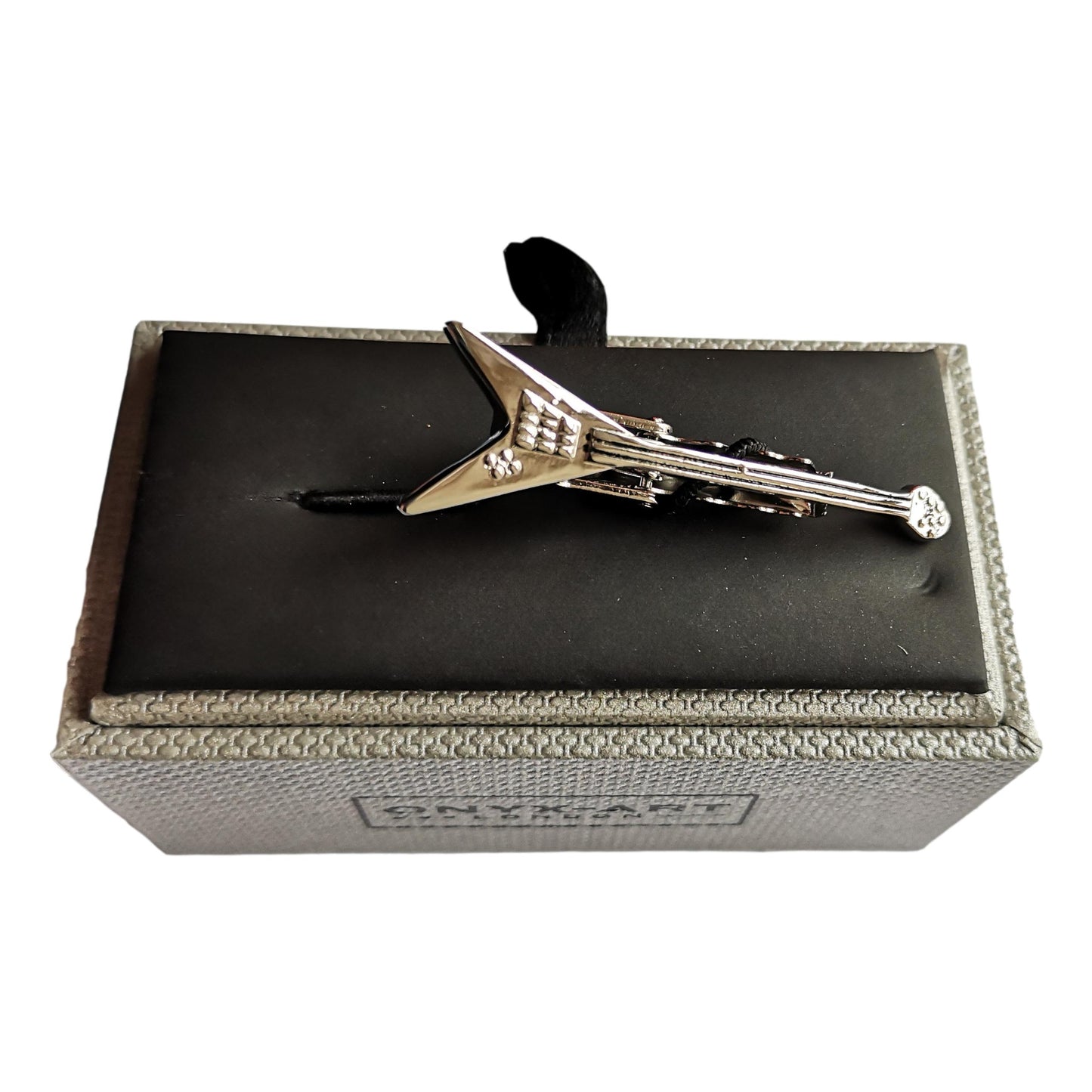Flying V shaped Electric Guitar Silver-plated Tie Bar/Clip/Slide image 1