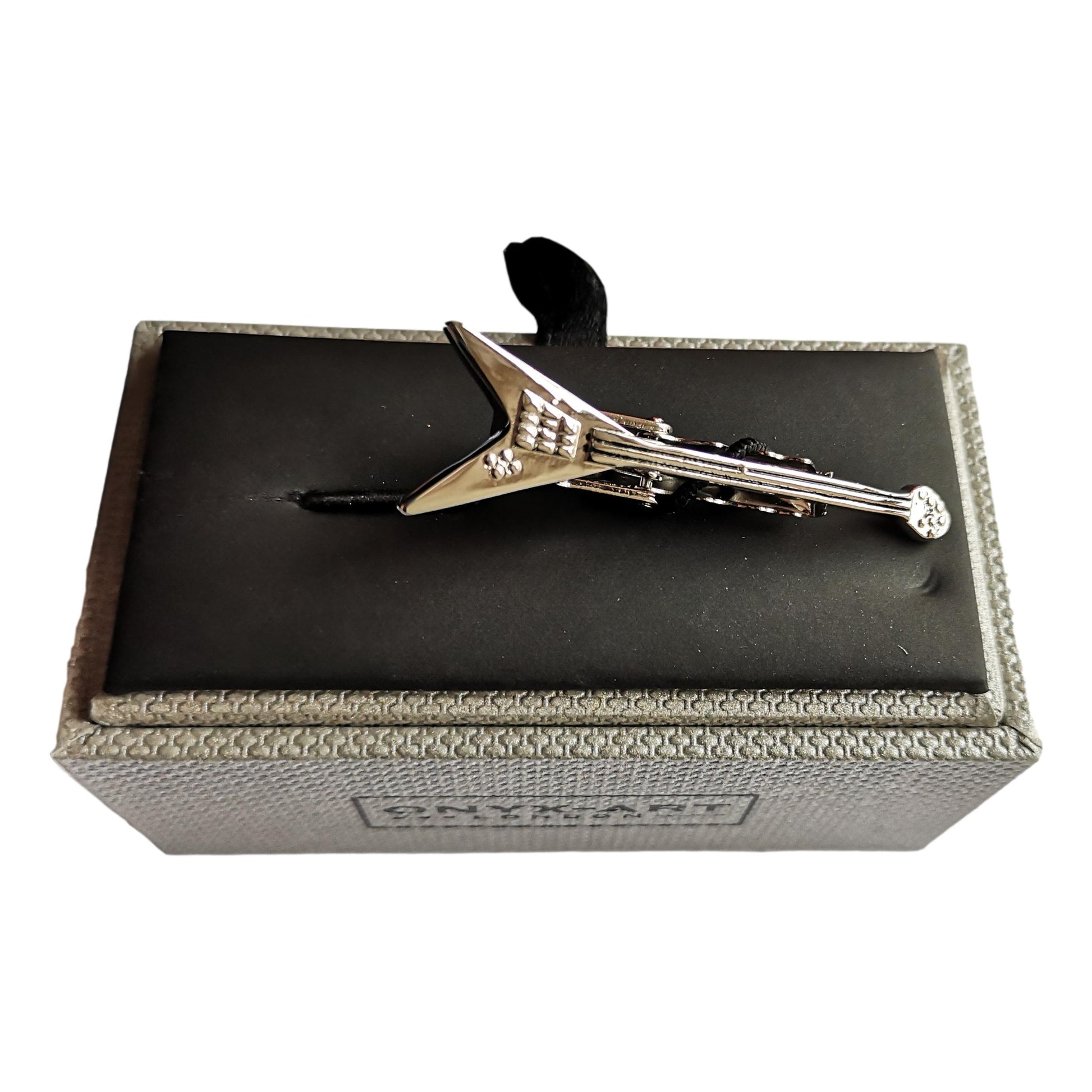 Flying V shaped Electric Guitar Silver-plated Tie Bar/Clip/Slide image 1